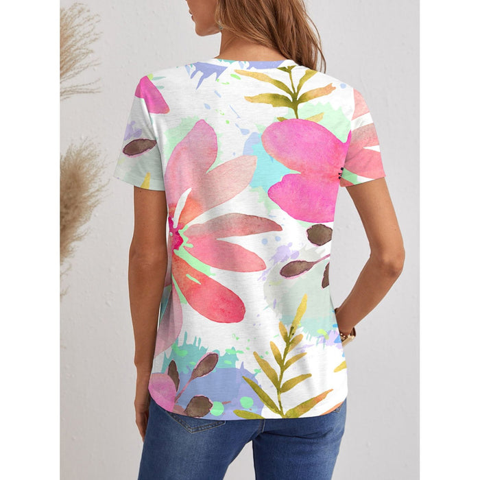 Printed V-Neck Short Sleeve T-Shirt