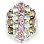 Bids.com 6.74 Carat Genuine Brown Tourmaline, Pink Tourmaline & Green Tourmaline .925 Sterling Silver Ring Rings