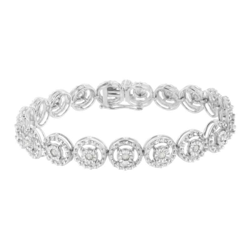 Bids.com .925 Sterling Silver 1.0 Cttw Diamond Nested Circle Miracle Set Open Wheel 7" Fashion Link Bracelet (I-J Color, I3 Clarity) Bracelets