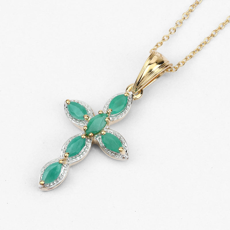Bids.com 18K Yellow Gold Plated 0.84 Carat Genuine Emerald .925 Sterling Silver Pendant Pendants