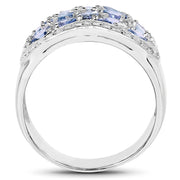 Bids.com 2.62 Carat Genuine Tanzanite and White Topaz .925 Sterling Silver Ring Rings