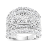 Bids.com .925 Sterling Silver 2.0 Cttw Diamond Edge Multi-Row Ring Band ( J-K Color, I3 Clarity) - Ring Size 7 Rings