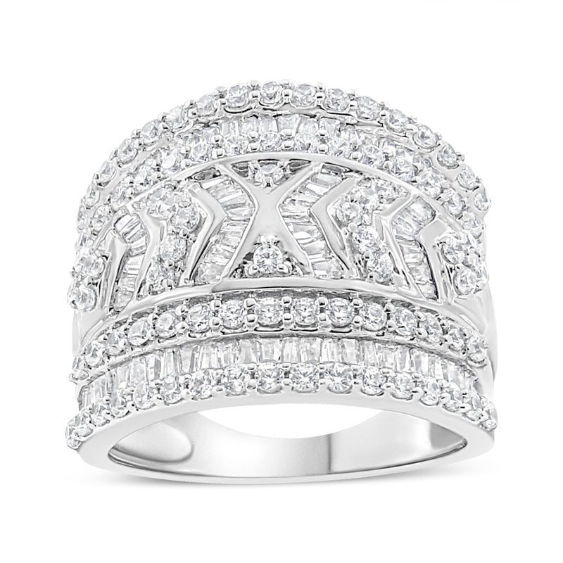 Bids.com .925 Sterling Silver 2.0 Cttw Diamond Edge Multi-Row Ring Band ( J-K Color, I3 Clarity) - Ring Size 7 Rings