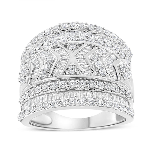 Bids.com .925 Sterling Silver 2.0 Cttw Diamond Edge Multi-Row Ring Band ( J-K Color, I3 Clarity) - Ring Size 7 Rings
