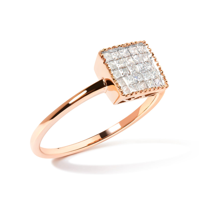 Bids.com 10K Rose Gold 1/3 Cttw Invisible Set Princess Cut Diamond Composite Square Shape Ring (H-I color, I1-I2 clarity) - Size 5 Rings