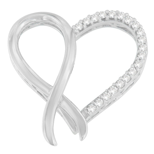 Bids.com .925 Sterling Silver 1/4 cttw Round Cut Diamond Ribbon and Heart Accent Pendant Necklace (H-I, I2-I3) Necklaces