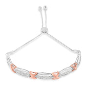 Bids.com .925 Sterling Silver 1/4 Cttw Round-Cut Diamond X & Tapered Bar Miracle-Set Bolo Bracelet (I-J Color, I3 Clarity) - Two Tone Rose Gold & Silver Bracelets