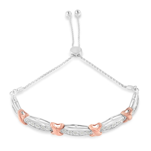 Bids.com .925 Sterling Silver 1/4 Cttw Round-Cut Diamond X & Tapered Bar Miracle-Set Bolo Bracelet (I-J Color, I3 Clarity) - Two Tone Rose Gold & Silver Bracelets