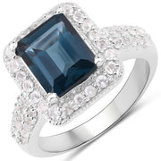 Bids.com 5.03 Carat Genuine London Blue Topaz and White Topaz .925 Sterling Silver Ring Rings