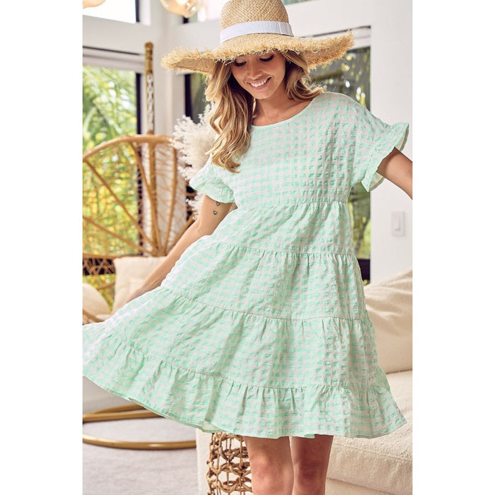 BiBi Ruffled Hem Short Sleeve Tiered Dress