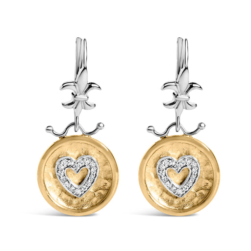 Bids.com 18K Yellow Gold Plated .925 Sterling Silver 1/8 Cttw Diamond Hammered Finished Medallion Heart Drop and Dangle Earrings (I-J Color, SI1-SI2 Clarity) Earrings