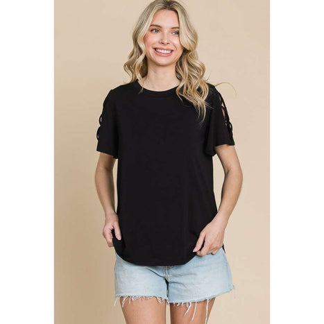 Culture Code Round Neck Crisscross Short Sleeve T-Shirt