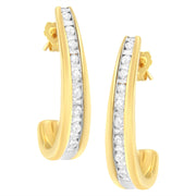 Bids.com 10K Yellow Gold 1 cttw Channel Set Diamond J-Hoop Earrings (H-I Clarity, I1-I2 Color) Earrings