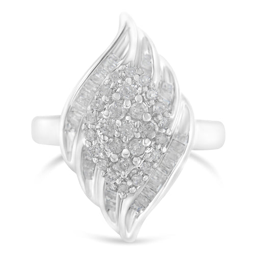 Bids.com .925 Sterling Silver Â¾ Cttw Round and Baguette Cut Diamond Stair-Stepped Cluster Waterfall Cocktail Ring (I-J Color, I2-I3 Clarity) - Size 6 Rings