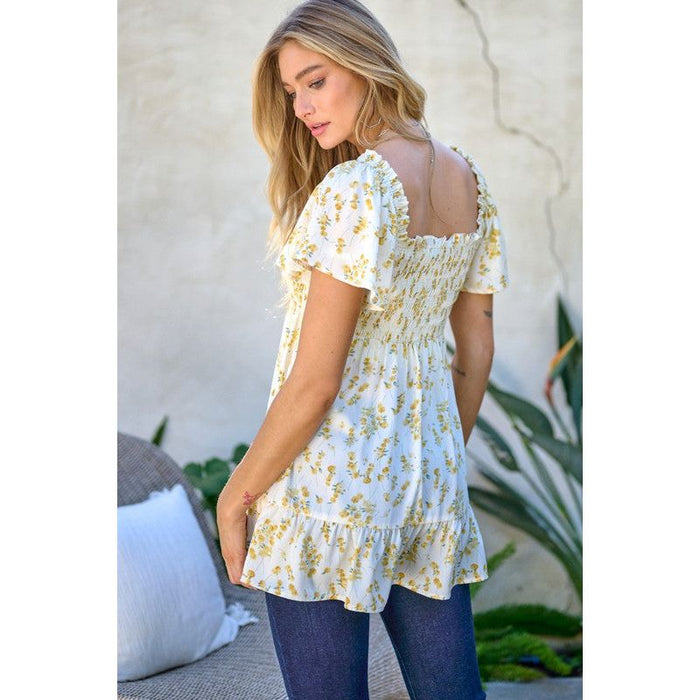 Floral Printed V-Neck Ruffle Top