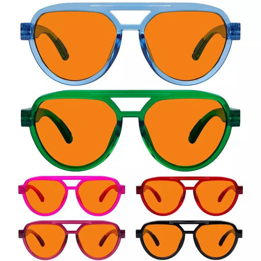 eyekeeper.com 6 Pack 100% Blue Blocking Glasses Orange Lens Metalless Screwless Pilot R2312-B98 Eyeglasses