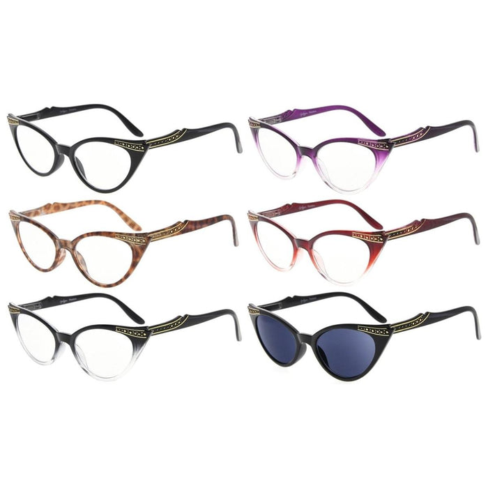 Eyekeeper - 6 Pack Cat-Eye Reading Glasses Include Sunglasses R914