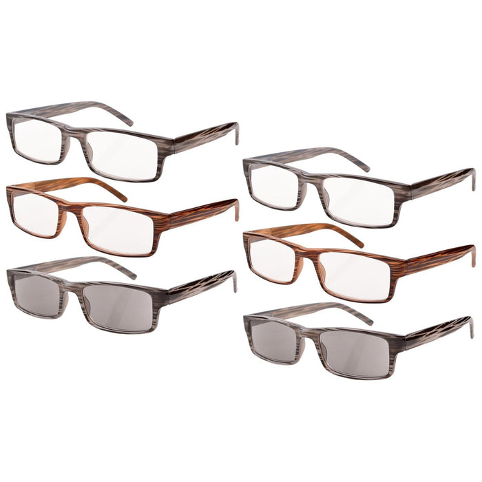 Eyekeeper - 6 Pack Fashionable Rectangle Striped Reading Glasses R026