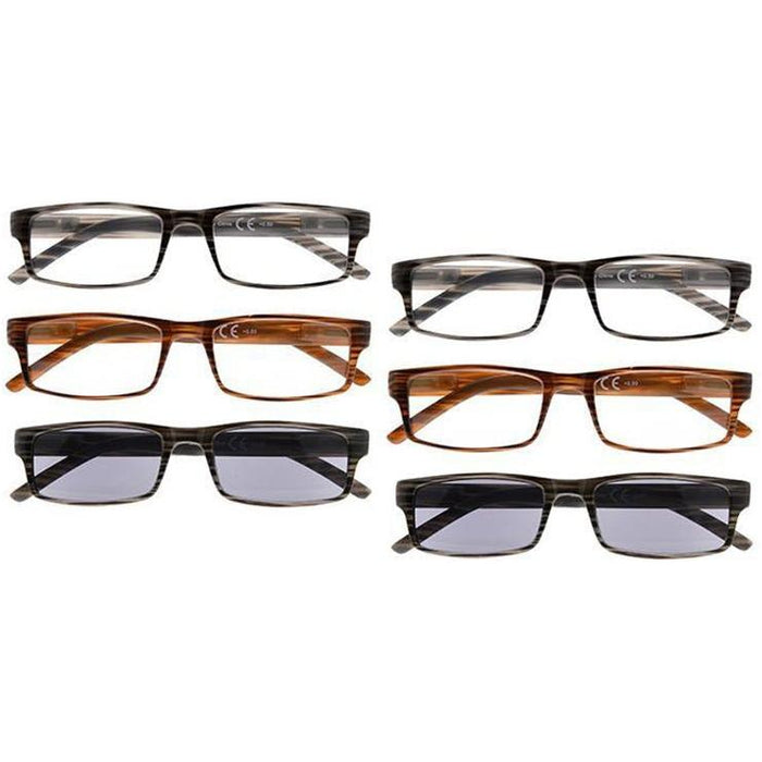 Eyekeeper - 6 Pack Fashionable Rectangle Striped Reading Glasses R026