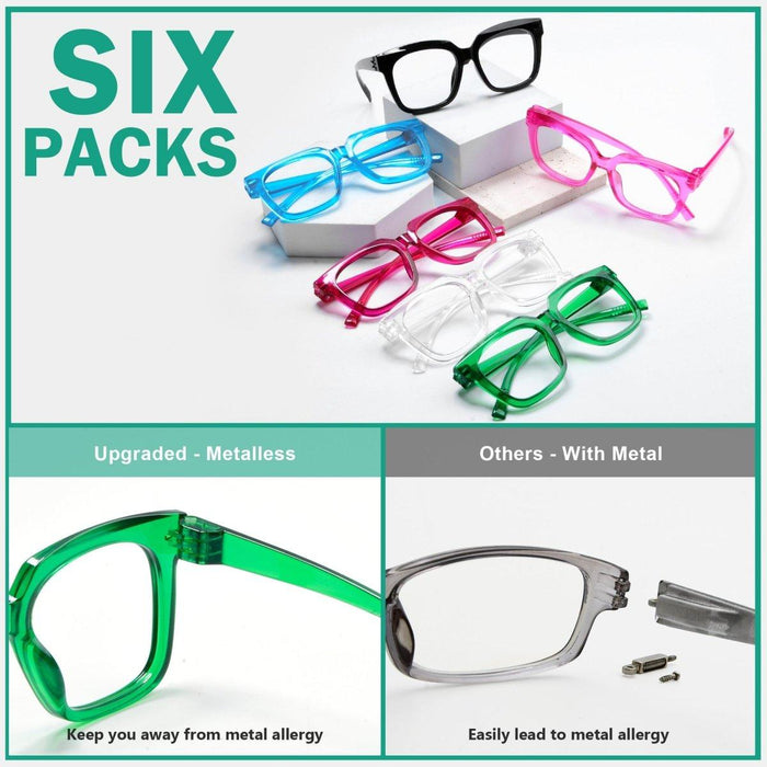 Eyekeeper - 6 Pack Oversized Metalless Screwless Reading Glasses R2144