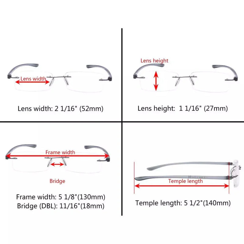 eyekeeper.com 6 Pack Small Classic Rectangle Reading Glasses Rimless Readers R14001 Eyeglasses