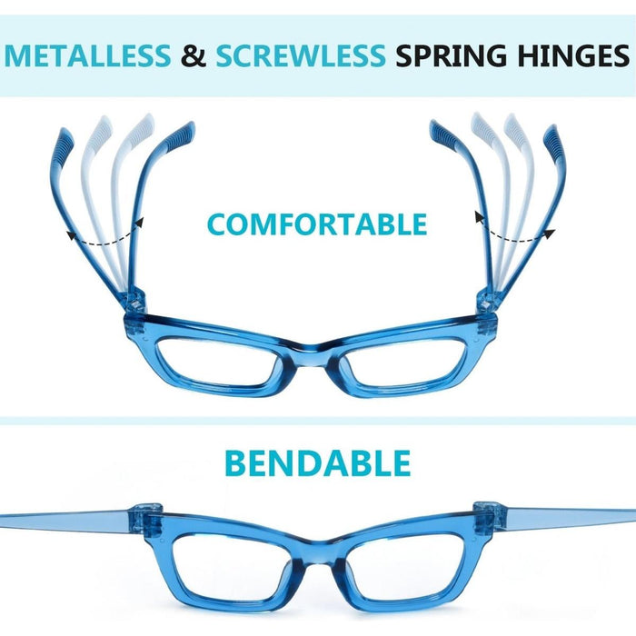 6 Pack Thick Spring Hinge Metalless Screwless Reading Glasses NR2308