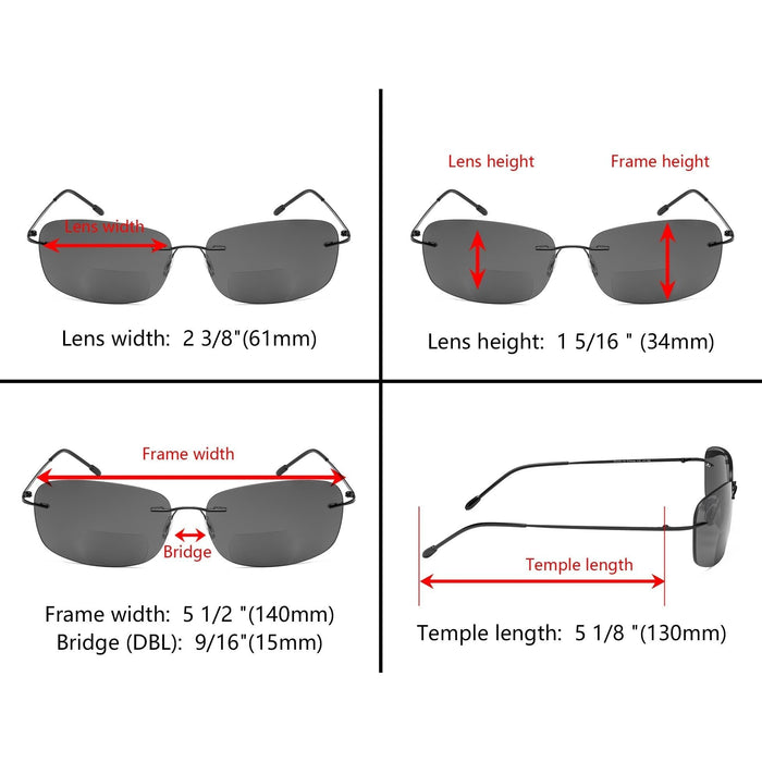 Eyekeeper - 6 Pack Lightweight Rimless Bifocal Reading Sunglasses Sgwk2