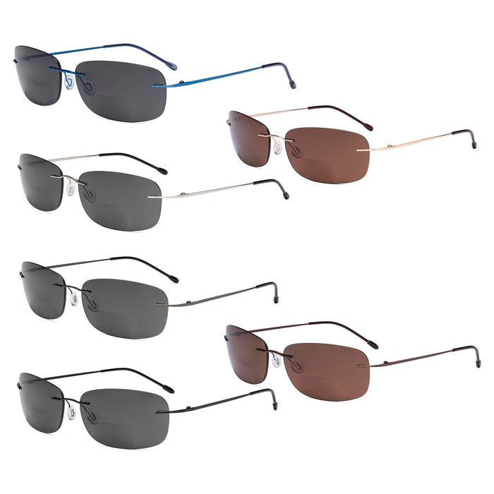 Eyekeeper - 6 Pack Lightweight Rimless Bifocal Reading Sunglasses Sgwk2