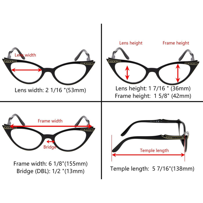 Eyekeeper - 6 Pack Cat-Eye Reading Glasses Include Sunshine Readers R914