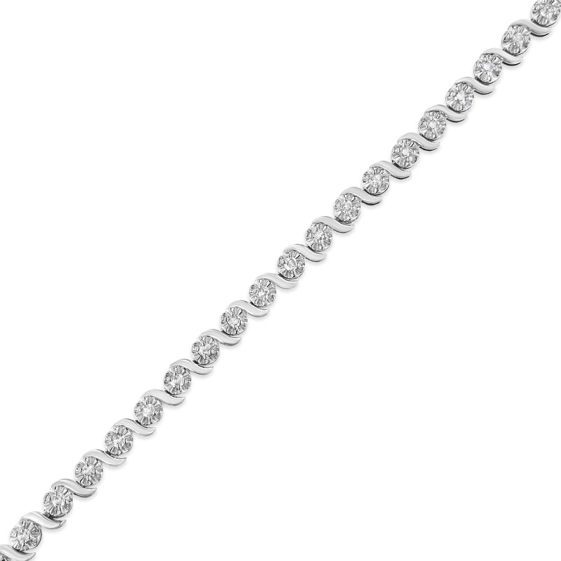 Bids.com .925 Sterling Silver 1.0 Cttw Diamond Spiral Wave Curved-Link 7" Tennis Bracelet (I-J Color, I3 Clarity) Bracelets