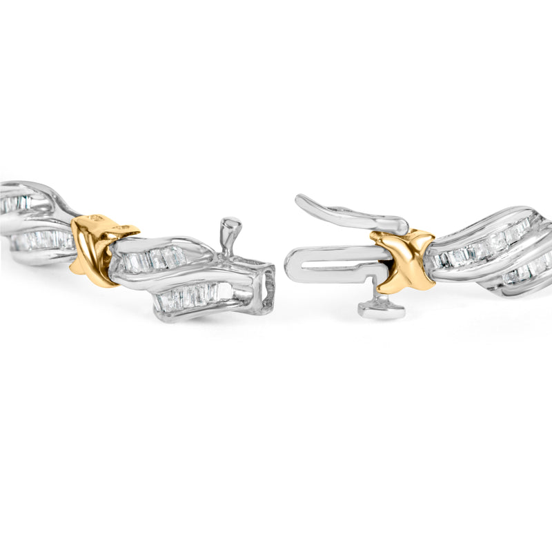 Bids.com 10k Two-Toned Gold 2.00 Cttw Channel Set Baguette-Diamond Weave and  "X" Spiral Link Bracelet (H-I Color, I1-I2 Clarity) - 7" Bracelets