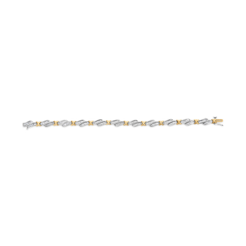 Bids.com 10k Two-Toned Gold 2.00 Cttw Channel Set Baguette-Diamond Weave and  "X" Spiral Link Bracelet (H-I Color, I1-I2 Clarity) - 7" Bracelets