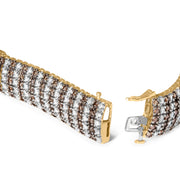 Bids.com 10K Yellow Gold 10-1/3 Cttw Alternating Coco Color and White Diamond 5 Row Tennis Bracelet (Brown/H-I Color, SI1-SI2 Clarity) - Size 7.25 Bracelets