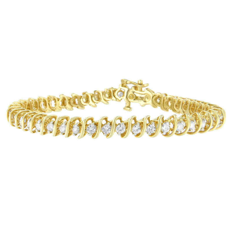 Bids.com 14K Yellow Gold Round Cut Diamond Spiral Link Bracelet (3.00 cttw, H-I Color, SI2-I1 Clarity) Bracelets