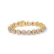 Bids.com 14K Yellow Gold 8.00 Cttw Champagne Diamond Floral Cluster Halo Link Bracelet (H-I Color, I1-I2 Clarity) Bracelets