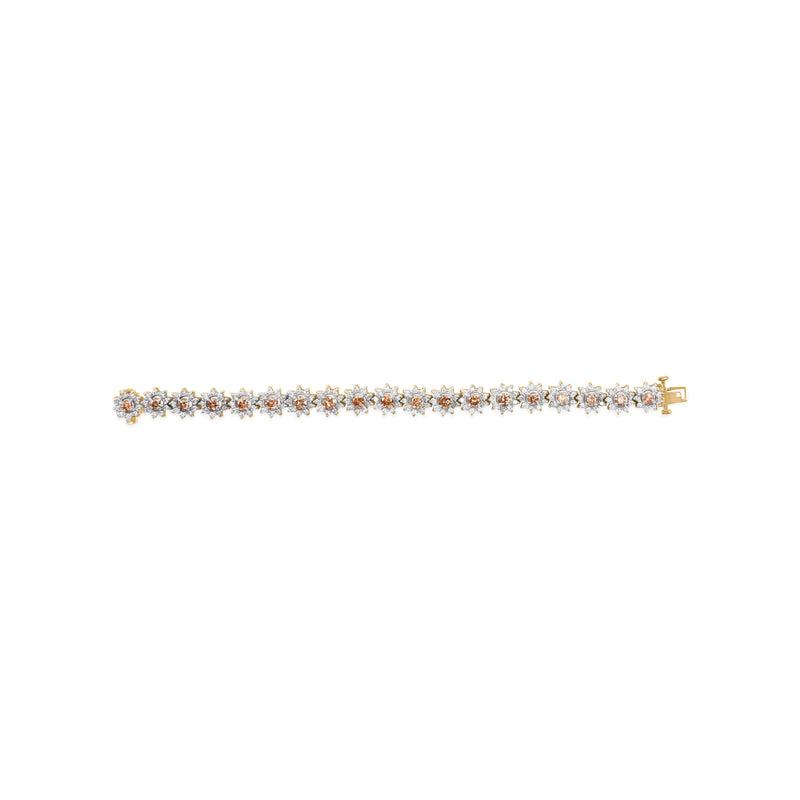 Bids.com 14K Yellow Gold 8.00 Cttw Champagne Diamond Floral Cluster Halo Link Bracelet (H-I Color, I1-I2 Clarity) Bracelets