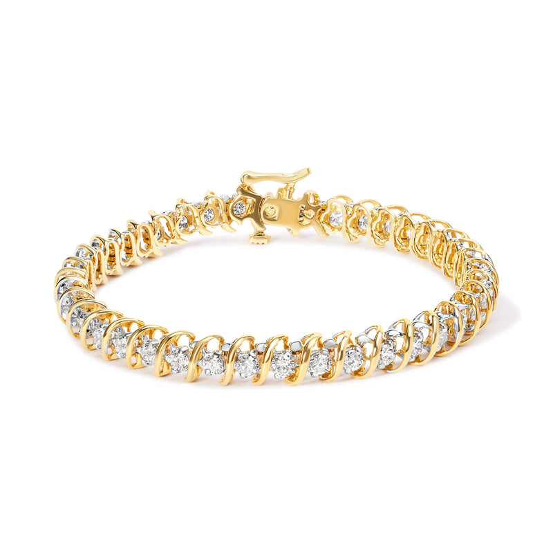 Bids.com 18K Yellow Gold 4.0 Cttw Round-Cut Diamond S-Link 7" Inch Tennis Bracelet (I-J Color, SI1-SI2 Clarity) Bracelets