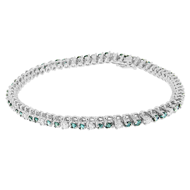 Bids.com 14K White Gold 4 5/8 Cttw Alternating White and Blue Diamond Martini Set Tennis Bracelet (H-I Color, I1-I2 Clarity) - 7" Inches Bracelets