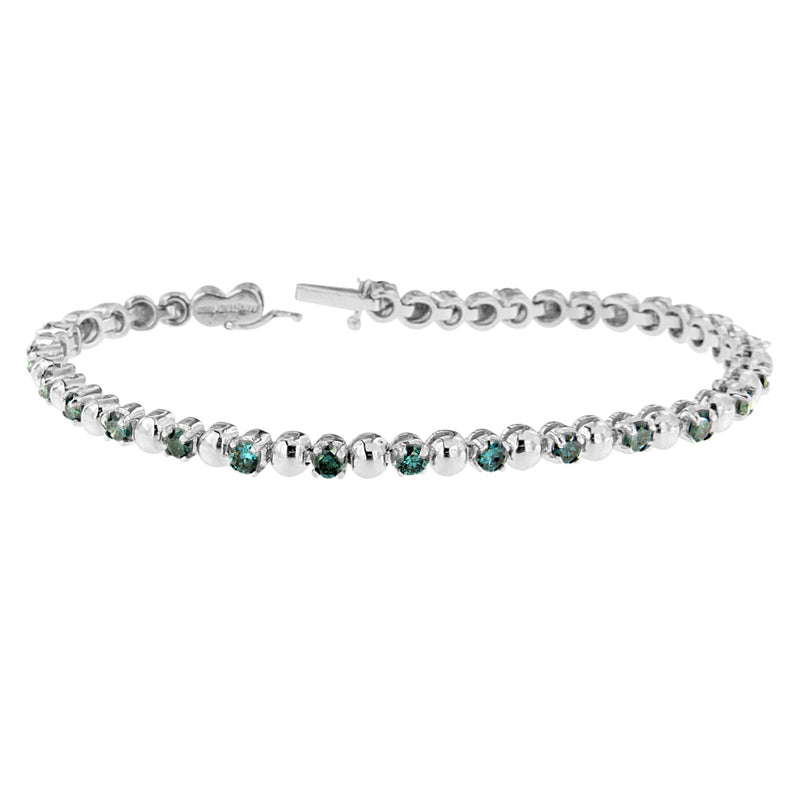 Bids.com 14K White Gold Round-Cut Blue Diamonds Bracelet (3.00 cttw, Blue Color, Clarity) Bracelets