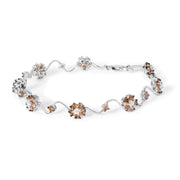 Bids.com 10K White Gold 4.0 Cttw Champagne and White Diamond Floral Cluster and Station Link Bracelet (H-I Color, SI2-I1 Clarity) - 7" Inches Bracelets