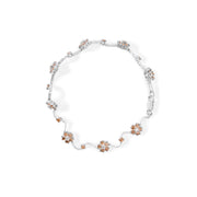 Bids.com 10K White Gold 4.0 Cttw Champagne and White Diamond Floral Cluster and Station Link Bracelet (H-I Color, SI2-I1 Clarity) - 7" Inches Bracelets