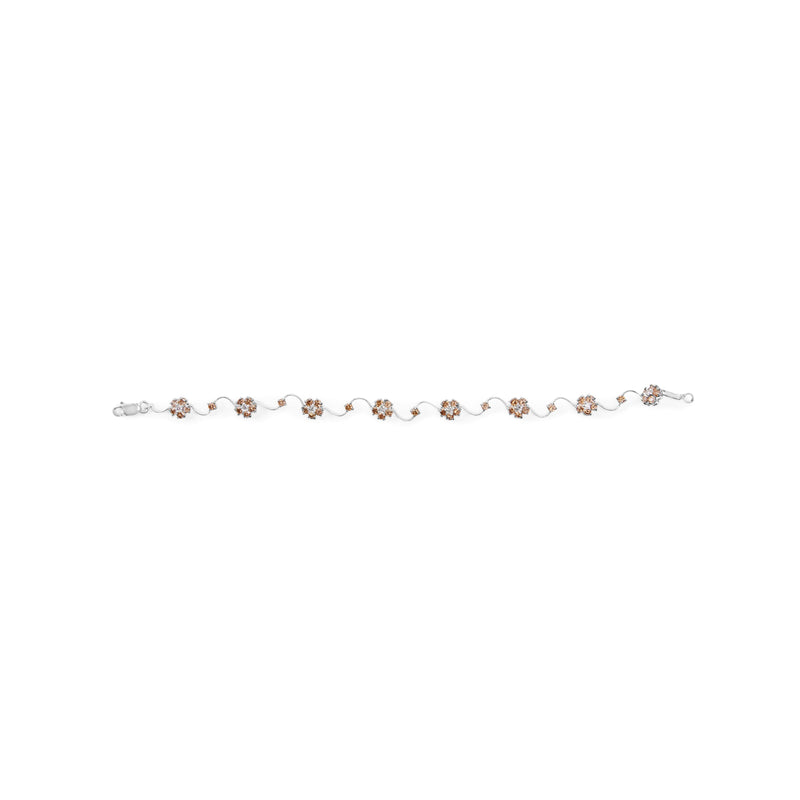 Bids.com 10K White Gold 4.0 Cttw Champagne and White Diamond Floral Cluster and Station Link Bracelet (H-I Color, SI2-I1 Clarity) - 7" Inches Bracelets