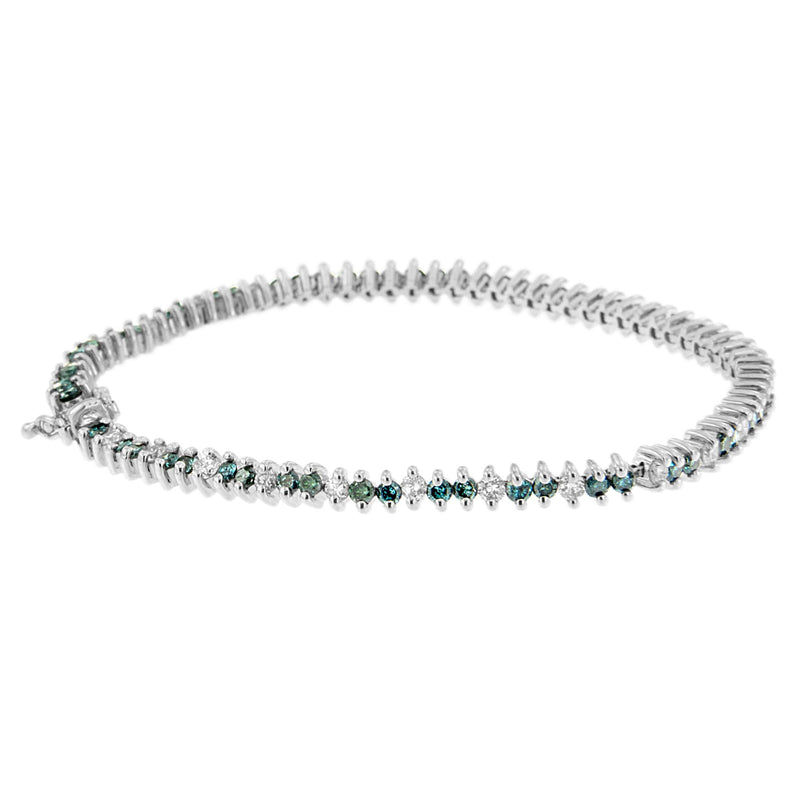 Bids.com 14K White Gold Round-Cut white and Blue Diamond Fashion Bracelet (3.70 cttw, H-I Color, SI1-SI2 Clarity) Bracelets
