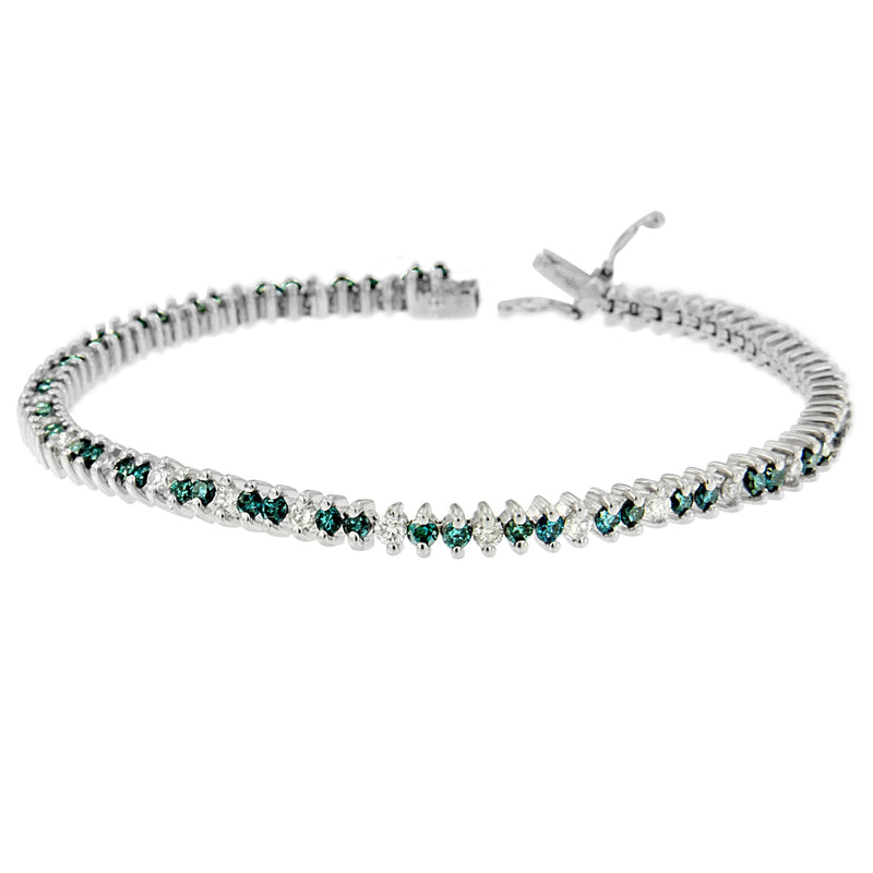 Bids.com 14K White Gold Round-Cut white and Blue Diamond Fashion Bracelet (3.70 cttw, H-I Color, SI1-SI2 Clarity) Bracelets