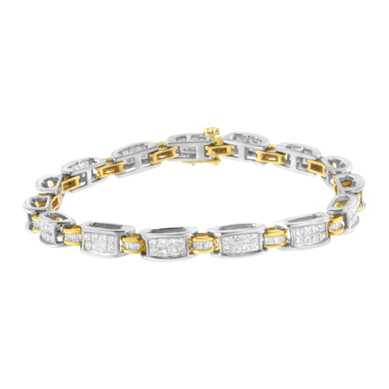 Bids.com 14K Two-Tone Gold Princess and Baguette-Cut Diamond Link Bracelet (3.00 cttw, H-I Color, SI1-SI2 Clarity) Bracelets