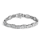 Bids.com 14K White Gold 2-1/2 Cttw Round-Brilliant & Baguette Cut Diamond 7" Alternating Flared Links Tennis Bracelet (H-I Color, SI1-SI2 Clarity) Bracelets White Smoke White.Gold / 7