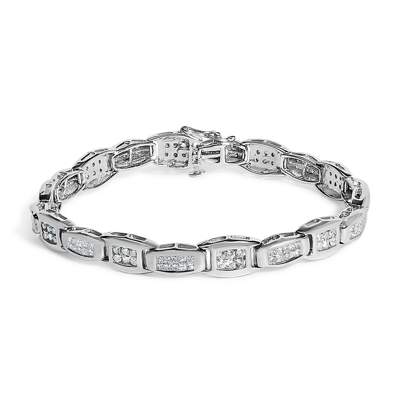 Bids.com 14K White Gold 2-1/2 Cttw Round-Brilliant & Baguette Cut Diamond 7" Alternating Flared Links Tennis Bracelet (H-I Color, SI1-SI2 Clarity) Bracelets White Smoke White.Gold / 7