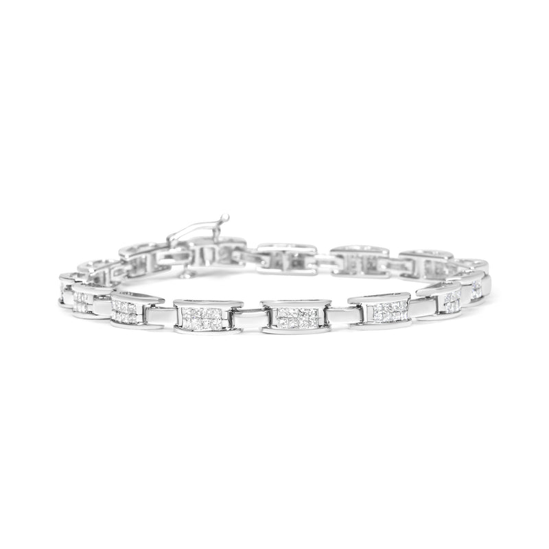 Bids.com 14K White Gold 2.0 Cttw Princess Cut Invisible Set Diamond Rectangular Link Bracelet (I-J Color, I1-I2 Clarity) - 7.25" Bracelets