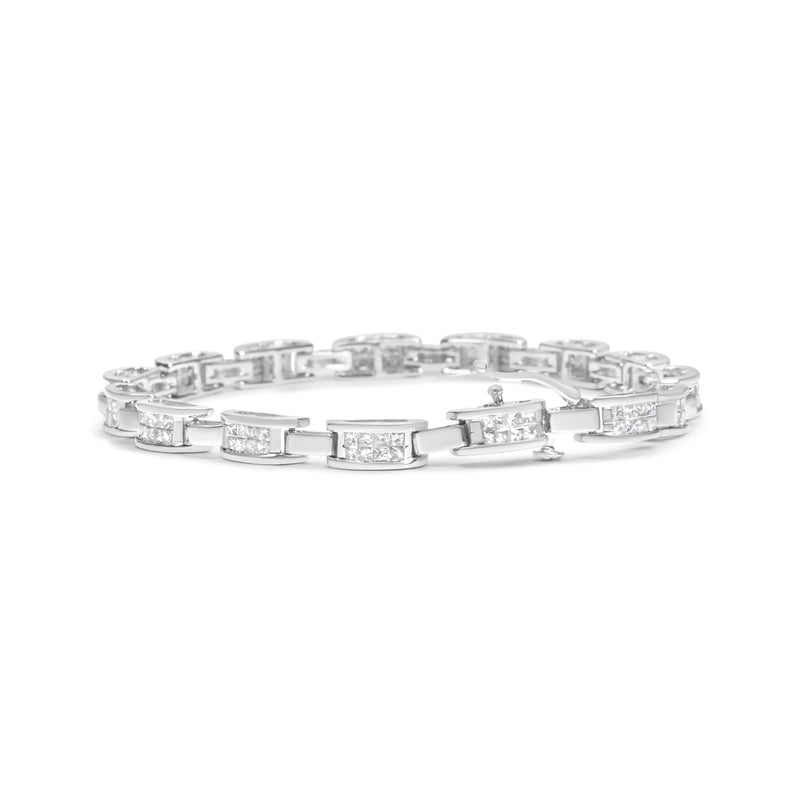 Bids.com 14K White Gold 2.0 Cttw Princess Cut Invisible Set Diamond Rectangular Link Bracelet (I-J Color, I1-I2 Clarity) - 7.25" Bracelets