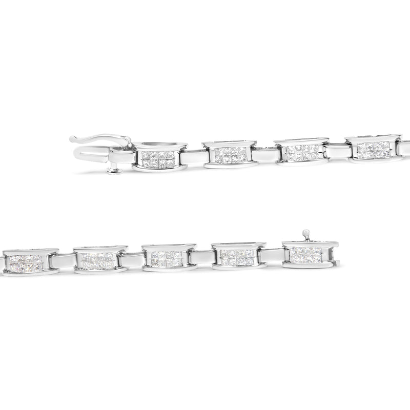 Bids.com 14K White Gold 2.0 Cttw Princess Cut Invisible Set Diamond Rectangular Link Bracelet (I-J Color, I1-I2 Clarity) - 7.25" Bracelets